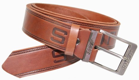 Pasek Skórzany Arucce (PL) Tłoczony Napis "JEANS" Skóra Naturalana EXTRA 40 mm BRĄZOWY Pasek Skórzany Arucce (PL) Tłoczony Napis "JEANS" Skóra Naturalana EXTRA 40 mm BRĄZOWY