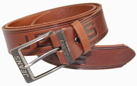 Pasek Skórzany Arucce (PL) Tłoczony Napis "JEANS" Skóra Naturalana EXTRA 40 mm BRĄZOWY Pasek Skórzany Arucce (PL) Tłoczony Napis "JEANS" Skóra Naturalana EXTRA 40 mm BRĄZOWY