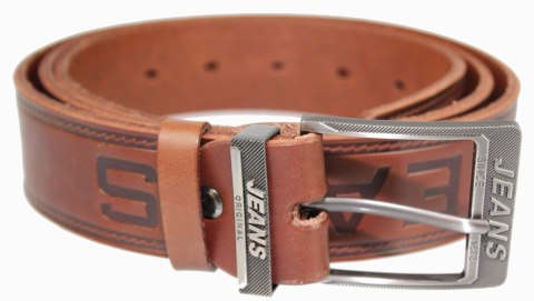 Pasek Skórzany Arucce (PL) Tłoczony Napis "JEANS" Skóra Naturalana EXTRA 40 mm BRĄZOWY Pasek Skórzany Arucce (PL) Tłoczony Napis "JEANS" Skóra Naturalana EXTRA 40 mm BRĄZOWY