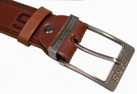 Pasek Skórzany Arucce (PL) Tłoczony Napis "JEANS" Skóra Naturalana EXTRA 40 mm BRĄZOWY Pasek Skórzany Arucce (PL) Tłoczony Napis "JEANS" Skóra Naturalana EXTRA 40 mm BRĄZOWY