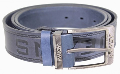 Pasek Skórzany Arucce (PL) Tłoczony Napis "JEANS" Skóra Naturalana EXTRA 40 mm GRANATOWY Pasek Skórzany Arucce (PL) Tłoczony Napis "JEANS" Skóra Naturalana EXTRA 40 mm GRANATOWY