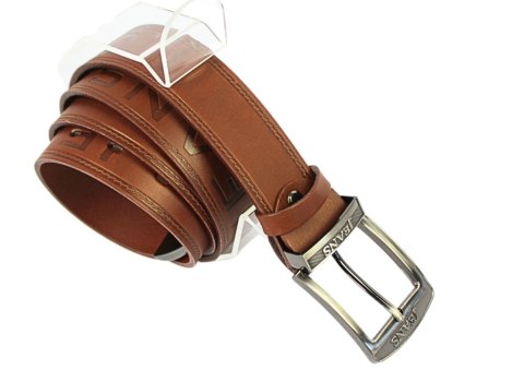 Pasek Skórzany Arucce (PL) Tłoczony Napis "JEANS" Z METALOWĄ KOŃCÓWKĄ Skóra Naturalana EXTRA 40 mm BRĄZOWY Pasek Skórzany Arucce (PL) Tłoczony Napis "JEANS" Z METALOWĄ KOŃCÓWKĄ Skóra Naturalana EXTRA 40 mm BRĄZOWY