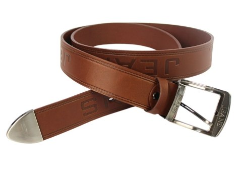 Pasek Skórzany Arucce (PL) Tłoczony Napis "JEANS" Z METALOWĄ KOŃCÓWKĄ Skóra Naturalana EXTRA 40 mm BRĄZOWY Pasek Skórzany Arucce (PL) Tłoczony Napis "JEANS" Z METALOWĄ KOŃCÓWKĄ Skóra Naturalana EXTRA 40 mm BRĄZOWY