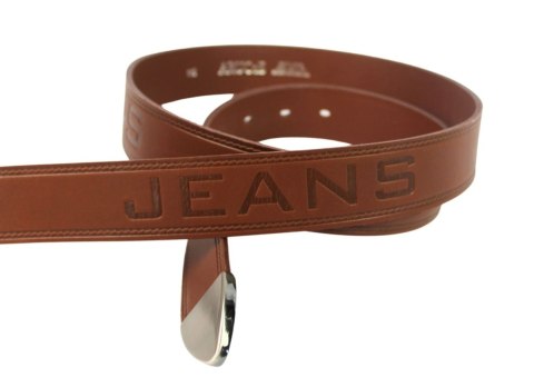 Pasek Skórzany Arucce (PL) Tłoczony Napis "JEANS" Z METALOWĄ KOŃCÓWKĄ Skóra Naturalana EXTRA 40 mm BRĄZOWY Pasek Skórzany Arucce (PL) Tłoczony Napis "JEANS" Z METALOWĄ KOŃCÓWKĄ Skóra Naturalana EXTRA 40 mm BRĄZOWY