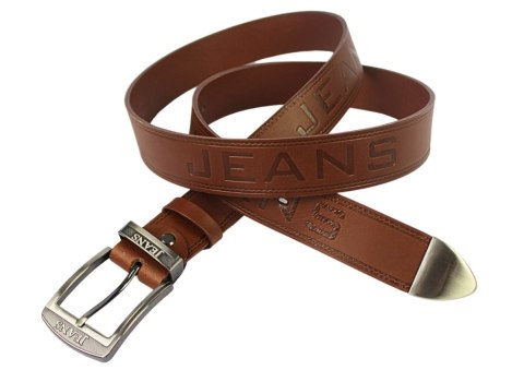Pasek Skórzany Arucce (PL) Tłoczony Napis "JEANS" Z METALOWĄ KOŃCÓWKĄ Skóra Naturalana EXTRA 40 mm BRĄZOWY Pasek Skórzany Arucce (PL) Tłoczony Napis "JEANS" Z METALOWĄ KOŃCÓWKĄ Skóra Naturalana EXTRA 40 mm BRĄZOWY