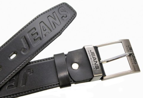 Pasek Skórzany COMPLEX (PL) Tłoczony Napis "JEANS" DW EXTRA 40 mm Czarny Imitacja Szycia Cienką Nitką Pasek Skórzany COMPLEX (PL) Tłoczony Napis "JEANS" DW EXTRA 40 mm Czarny Imitacja Szycia Cienką Nitką