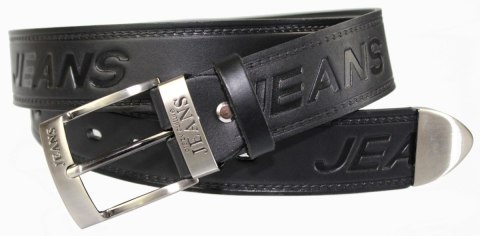 Pasek Skórzany COMPLEX (PL) Tłoczony Napis "JEANS" Skóra Licowa EXTRA 40 mm Czarny Z Metalową Końcówką Pasek Skórzany COMPLEX (PL) Tłoczony Napis "JEANS" Skóra Licowa EXTRA 40 mm Czarny Z Metalową Końcówką