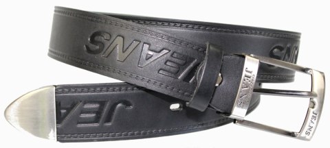 Pasek Skórzany COMPLEX (PL) Tłoczony Napis "JEANS" Skóra Licowa EXTRA 40 mm Czarny Z Metalową Końcówką Pasek Skórzany COMPLEX (PL) Tłoczony Napis "JEANS" Skóra Licowa EXTRA 40 mm Czarny Z Metalową Końcówką