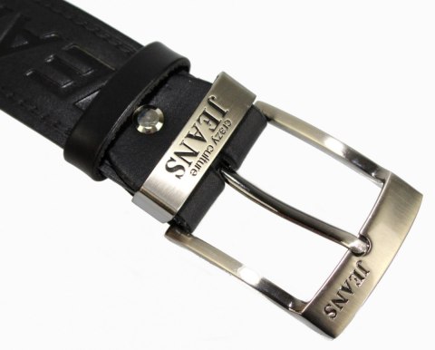 Pasek Skórzany COMPLEX (PL) Tłoczony Napis "JEANS" Skóra Licowa EXTRA 40 mm Czarny Z Metalową Końcówką Pasek Skórzany COMPLEX (PL) Tłoczony Napis "JEANS" Skóra Licowa EXTRA 40 mm Czarny Z Metalową Końcówką