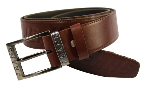 Pasek Skórzany COMPLEX (PL) Tłoczony Napis "JEANS" Skóra Naturalna Licow Klamra Bezniklowa EXTRA 40 mm KASZTANOWY Pasek Skórzany COMPLEX (PL) Tłoczony Napis "JEANS" Skóra Naturalna Licow Klamra Bezniklowa EXTRA 40 mm KASZTANOWY