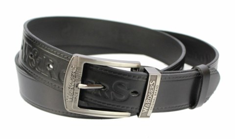 Pasek Skórzany MASSIMO (PL) Tłoczony Napis "W&ROGERS" Skóra Naturalna EXTRA 40 mm CZARNY Pasek Skórzany MASSIMO (PL) Tłoczony Napis "W&ROGERS" Skóra Naturalna EXTRA 40 mm CZARNY