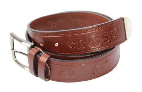 Pasek Skórzany PAS-MAX (PL) Tłoczony Napis "CROSS"z Metalową Końcówką Skóra Naturalna Licowa EXTRA 40 mm BRĄZOWY Pasek Skórzany PAS-MAX (PL) Tłoczony Napis "CROSS"z Metalową Końcówką Skóra Naturalna Licowa EXTRA 40 mm BRĄZOWY