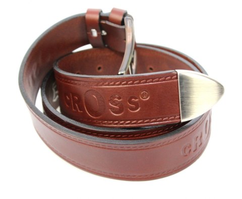 Pasek Skórzany PAS-MAX (PL) Tłoczony Napis "CROSS"z Metalową Końcówką Skóra Naturalna Licowa EXTRA 40 mm BRĄZOWY Pasek Skórzany PAS-MAX (PL) Tłoczony Napis "CROSS"z Metalową Końcówką Skóra Naturalna Licowa EXTRA 40 mm BRĄZOWY