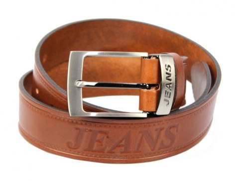 Pasek Skórzany PAS-MAX (PL) Tłoczony Napis "JEANS" Skóra Licowa EXTRA 40 mm BRĄZOWY Imitacja Szycia Cienką Nitką Pasek Skórzany PAS-MAX (PL) Tłoczony Napis "JEANS" Skóra Licowa EXTRA 40 mm BRĄZOWY Imitacja Szycia Cienką Nitką