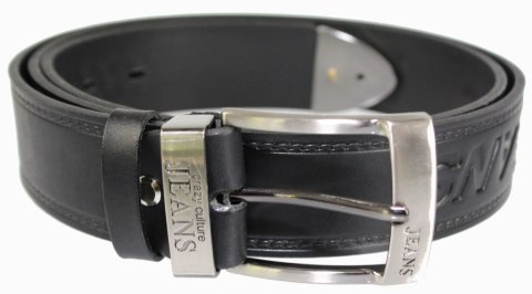 Pasek Skórzany PAS-MAX (PL) Tłoczony Napis "JEANS" Skóra Licowa Metalowa Końcówka EXTRA 40 mm Czarny Pasek Skórzany PAS-MAX (PL) Tłoczony Napis "JEANS" Skóra Licowa Metalowa Końcówka EXTRA 40 mm Czarny
