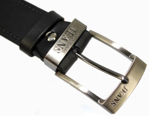 Pasek Skórzany PAS-MAX (PL) Tłoczony Napis "JEANS" Skóra Licowa Metalowa Końcówka EXTRA 40 mm Czarny Pasek Skórzany PAS-MAX (PL) Tłoczony Napis "JEANS" Skóra Licowa Metalowa Końcówka EXTRA 40 mm Czarny