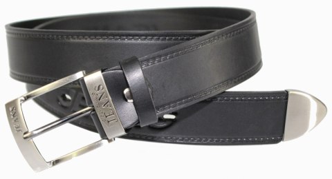 Pasek Skórzany PAS-MAX (PL) Tłoczony Napis "JEANS" Skóra Licowa Metalowa Końcówka EXTRA Nadwymiar 40 mm Czarny XXXL Pasek Skórzany PAS-MAX (PL) Tłoczony Napis "JEANS" Skóra Licowa Metalowa Końcówka EXTRA Nadwymiar 40 mm Czarny XXXL