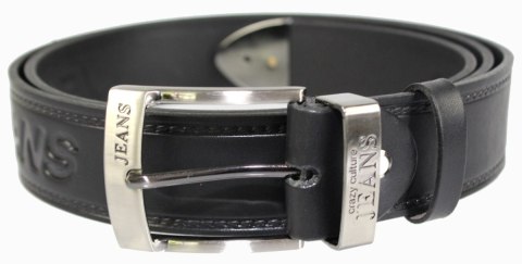 Pasek Skórzany PAS-MAX (PL) Tłoczony Napis "JEANS" Skóra Licowa Metalowa Końcówka EXTRA Nadwymiar 40 mm Czarny XXXL Pasek Skórzany PAS-MAX (PL) Tłoczony Napis "JEANS" Skóra Licowa Metalowa Końcówka EXTRA Nadwymiar 40 mm Czarny XXXL