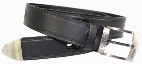 Pasek Skórzany PAS-MAX (PL) Tłoczony Napis "JEANS" Skóra Licowa Metalowa Końcówka EXTRA Nadwymiar 40 mm Czarny XXXL Pasek Skórzany PAS-MAX (PL) Tłoczony Napis "JEANS" Skóra Licowa Metalowa Końcówka EXTRA Nadwymiar 40 mm Czarny XXXL