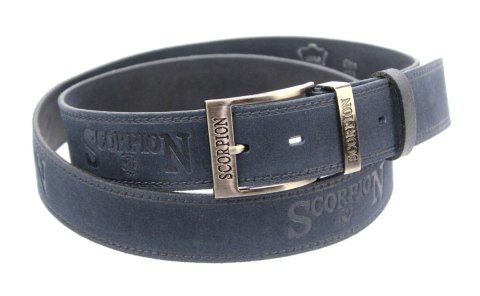 Pasek Skórzany TRK (PL) Tłoczony Napis "SCORPION" Skóra Naturalna Zamszowa 40 mm GRANATOWY Pasek Skórzany TRK (PL) Tłoczony Napis "SCORPION" Skóra Naturalna Zamszowa 40 mm GRANATOWY