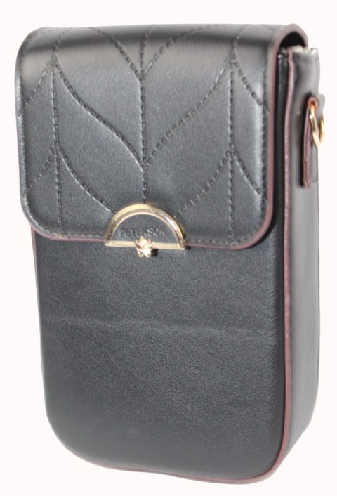 Pionowa Damska Torebka Marki Peterson Czarna Ze Złotymi Okuciami M-16 18 x 11 cm Pionowa Damska Torebka Marki Peterson Czarna Ze Złotymi Okuciami M-16 18 x 11 cm