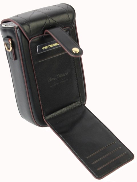 Pionowa Damska Torebka Marki Peterson Czarna Ze Złotymi Okuciami M-16 18 x 11 cm Pionowa Damska Torebka Marki Peterson Czarna Ze Złotymi Okuciami M-16 18 x 11 cm