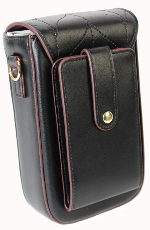Pionowa Damska Torebka Marki Peterson Czarna Ze Złotymi Okuciami M-16 18 x 11 cm Pionowa Damska Torebka Marki Peterson Czarna Ze Złotymi Okuciami M-16 18 x 11 cm