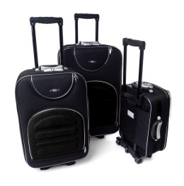 Pojemny Ekskluzywny Zestaw Trzech Materiałowych Walizek Turystycznych RGL 801 CZARNY 86 L, 51 L, 34 L Madrid Collection
