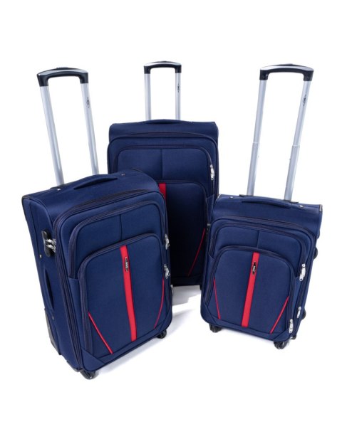 Pojemny Ekskluzywny Zestaw Trzech Materiałowych Walizek Turystycznych RGL S-020 GRANATOWY 94L, 69L, 32L London Collection Pojemny Ekskluzywny Zestaw Trzech Materiałowych Walizek Turystycznych RGL S-020 GRANATOWY 94L, 69L, 32L London Collection