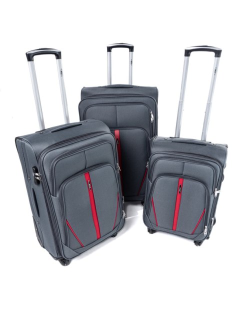 Pojemny Ekskluzywny Zestaw Trzech Materiałowych Walizek Turystycznych RGL S-020 SZARO CZERWONY 94L, 69L, 32L London Collection Pojemny Ekskluzywny Zestaw Trzech Materiałowych Walizek Turystycznych RGL S-020 SZARO CZERWONY 94L, 69L, 32L London Collection