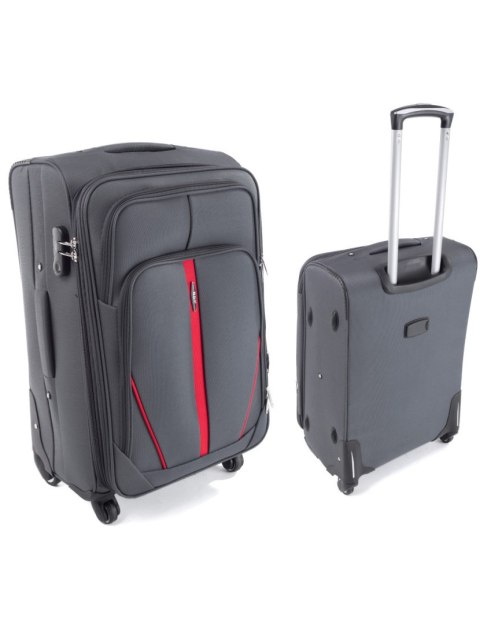 Pojemny Ekskluzywny Zestaw Trzech Materiałowych Walizek Turystycznych RGL S-020 SZARO CZERWONY 94L, 69L, 32L London Collection Pojemny Ekskluzywny Zestaw Trzech Materiałowych Walizek Turystycznych RGL S-020 SZARO CZERWONY 94L, 69L, 32L London Collection