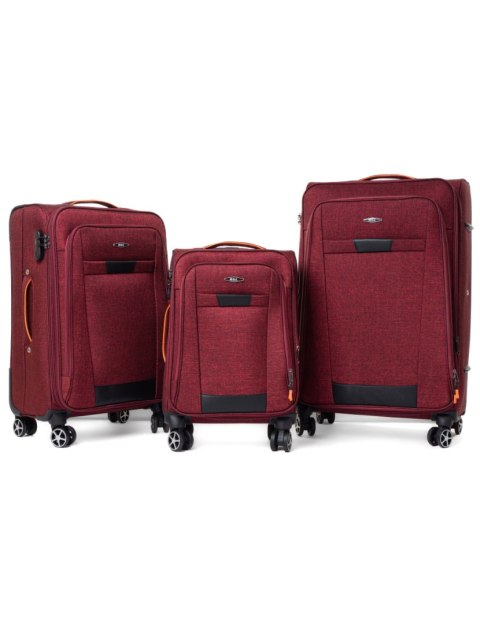 Pojemny Ekskluzywny Zestaw Trzech Materiałowych Walizek Turystycznych RGL S-030 BORDOWY 108L, 75L, 45L Rejkiavik Collection Pojemny Ekskluzywny Zestaw Trzech Materiałowych Walizek Turystycznych RGL S-030 BORDOWY 108L, 75L, 45L Rejkiavik Collection