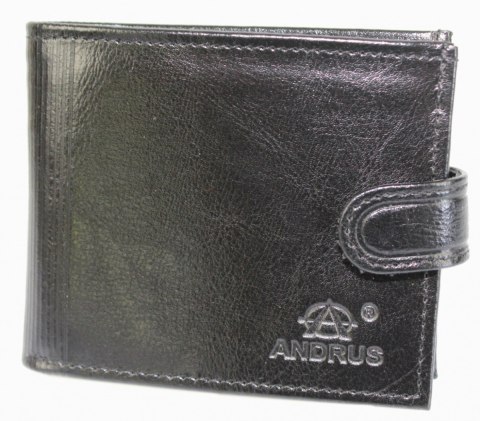 Portfel ANDRUS (PL) Skóra Licowa Naturalna Średni Poziomy Z Zapięciem I Poziomym Suwakiem RIFD 12 x 9,5 x 2,5 [cm]
