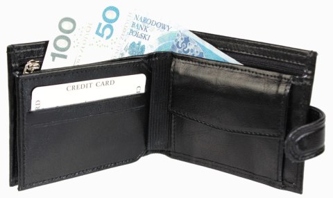 Portfel ANDRUS (PL) Skóra Licowa Naturalna Średni Poziomy Z Zapięciem I Poziomym Suwakiem RIFD 12 x 9,5 x 2,5 [cm]