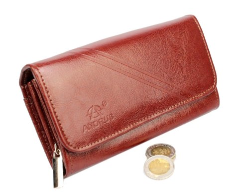 Portfel Damski ANDRUS (PL) Długi Max Na Suwak Skóra Naturalna Licowa Wzór 2 RFID 17 x 9,5 x 3,5 [cm]