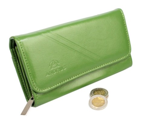Portfel Damski ANDRUS (PL) Długi Max Na Suwak Skóra Naturalna Licowa Bardzo Wygodny I Wytrzymały RFID 17 x 9 x 4 [cm]