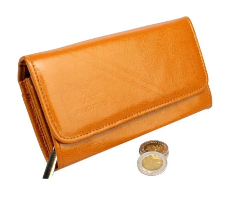 Portfel Damski ANDRUS (PL) Długi Max Na Suwak Skóra Naturalna Licowa Bardzo Wygodny I Wytrzymały RFID 17 x 9 x 4 [cm]
