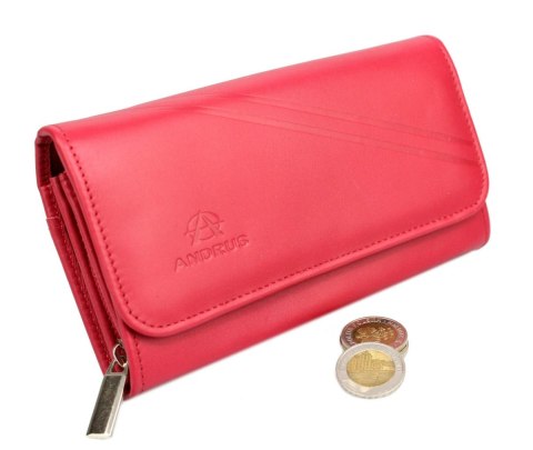 Portfel Damski ANDRUS (PL) Długi Max Na Suwak Skóra Naturalna Licowa Bardzo Wygodny I Wytrzymały RFID 17 x 9 x 4 [cm]