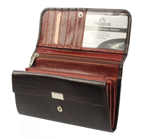 Portfel Damski ANDRUS (PL) Długi Max Na Suwak Skóra Naturalna Licowa Bardzo Wygodny I Wytrzymały RFID 17 x 9 x 4 [cm]