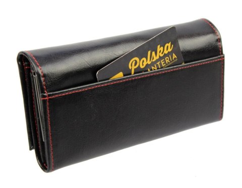 Portfel Damski PolskaGalanteria Z Wstawką Długi Max z Klamrą Skóra Naturalna CZARNY Z CZERWONĄ NITKĄ KP D18-WST Portfel Damski PolskaGalanteria Z Wstawką Długi Max z Klamrą Skóra Naturalna CZARNY Z CZERWONĄ NITKĄ KP D18-WST