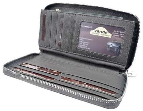 Portfel Damski Skóra Naturalna GREGORIO Duży Z Metalowym Suwakiem Piórnik Lakierowany GF-119 SZARY RFID 19 x 10 x 2.5 [cm]