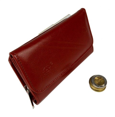 Portfel Damski Skórzany ANDRUS (PL) 14 cm Suwak Skóra Naturalna Wzór II RIFD 14,5 x 9 x 3 [cm]