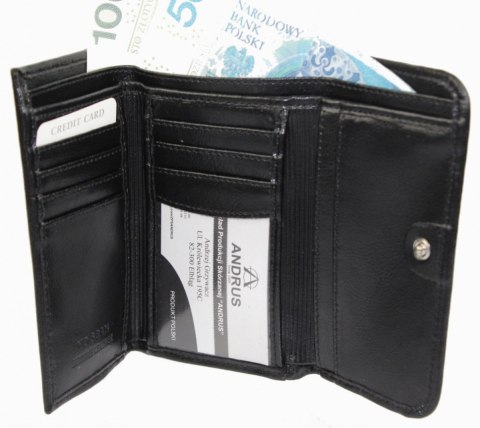 Portfel Damski Skórzany ANDRUS (PL) 14 cm Suwak Skóra Naturalna Wzór II RIFD 14,5 x 9 x 3 [cm]