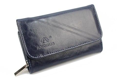 Portfel Damski Skórzany ANDRUS (PL) Suwak Skóra Naturalna RIFD 14,5 x 9 x 3 [cm]
