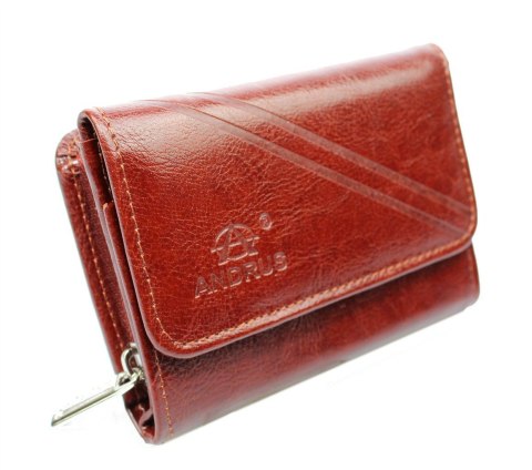 Portfel Damski Skórzany ANDRUS (PL) Skóra Licowa Suwak RIFD 12 x 9 x 3 [cm]