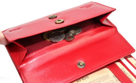 Portfel Damski Skórzany El Forest (PL) Skóra Bydlęca 856 47 RFID CZERWONY 15 x 9 x 3 [cm]