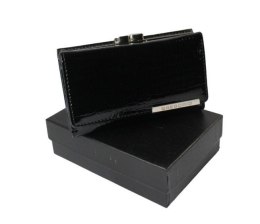 Portfel Damski Skórzany GREGORIO 14 cm Klamra i Klapka Skóra Naturalna Lakierowany GF-108 CZARNY RFID 14 x 9 x 4 [cm]