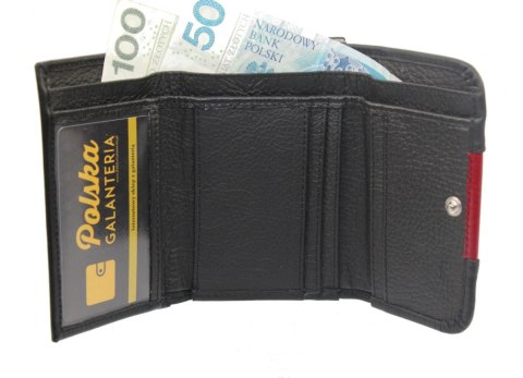 Portfel Damski Skórzany PolskaGalanteria Z Wstawką 12 cm Klamra Skóra Naturalna Czarny z Wstawką WZÓR IV KP D1208-WST Portfel Damski Skórzany PolskaGalanteria Z Wstawką 12 cm Klamra Skóra Naturalna Czarny z Wstawką WZÓR IV KP D1208-WST
