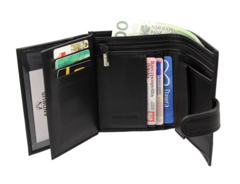 Portfel Męski ANDRUS (PL) Skóra Licowa Duży Pionowy Z Zapięciem Dwa Skrzydełka Poziomy Suwak RIFD 12,5 x 10 x 3  [cm]