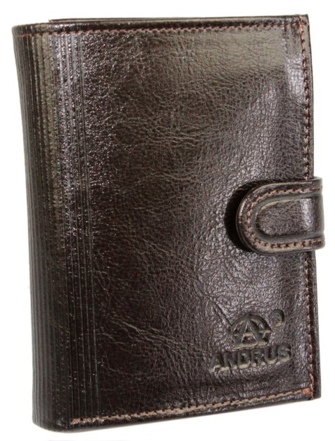 Portfel Męski ANDRUS (PL) Skóra Licowa Duży Pionowy Z Zapięciem Dwa Skrzydełka Poziomy Suwak RIFD 12,5 x 10 x 3  [cm]